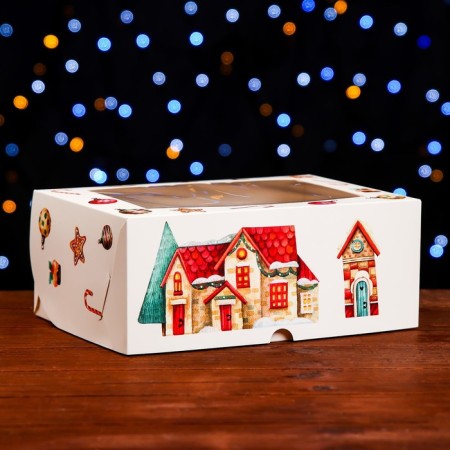 Packaging for 6 cupcakes with a window "Christmas House", 25 x 17 x 10 cm-4