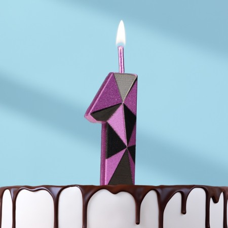 Candle for Cake "Almaz", number "1", purple metallic
