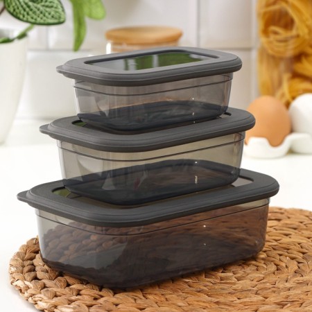 A set of food containers "Respect", 3 pcs: 400 ml, 700 ml, 1.2 l, graphite color-5