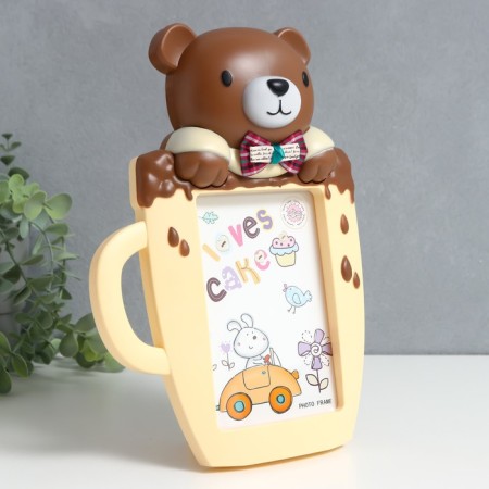 Photo frame plastic 10x15 cm "Bear in a cup" beige-brown 6x20x28 cm-1