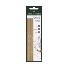 Coal in a pencil set Faber-Castell Pit® Charcoal, 3 pieces (Soft/Extrasoft/Medium)
