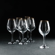 Amber glass glasses set, 6 pcs, 295 ml, gold laying