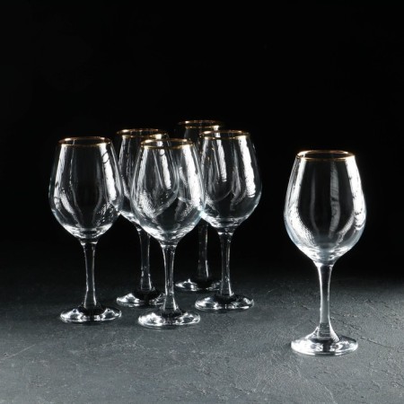 Amber glass glasses set, 6 pcs, 295 ml, gold laying