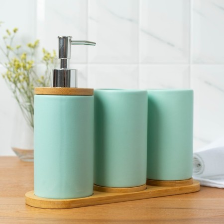 A set of accessories for the bathroom "Nature", 3 items (dispenser 400 ml, 2 cups, on a stand), mint color