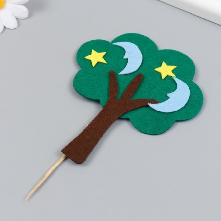 Decor for the work of felt "tree with a month and stars" 10.3x12 cm-1