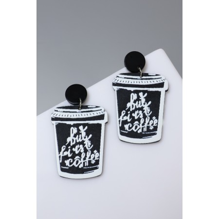 Acrylic earrings "cups of coffee", black and white color-3