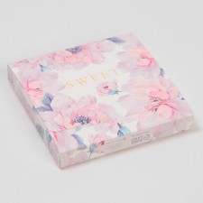 Chocolate box, confectionery packaging, “flowers”, with a window, 10.2 x 1.4 x 10.2 cm