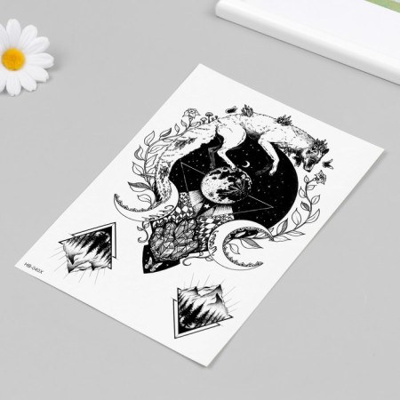 Tattoo on the body Black "Lunar Fox" 21x14.8 cm-1