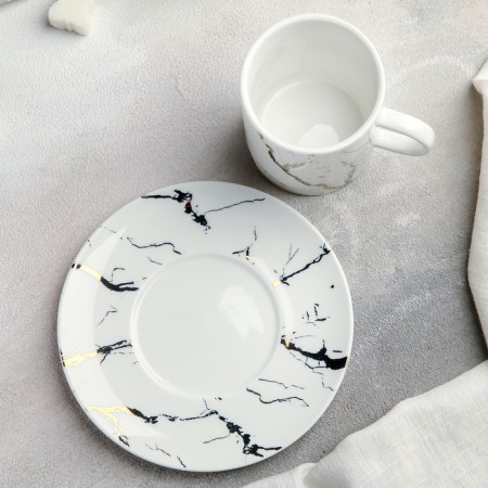 Tea couple ceramic "marble", a cup 220 ml, a saucer d = 15 cm, white color-1