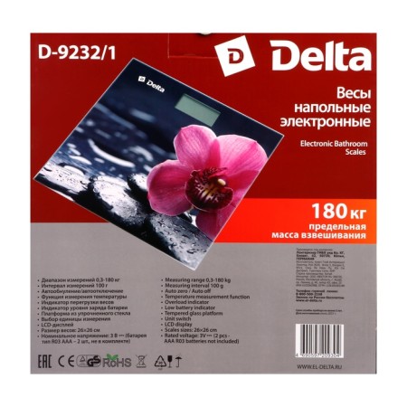 Весы напольные DELTA D-9232/1, электронные, до 180 кг, рисунок "Орхидея"-4