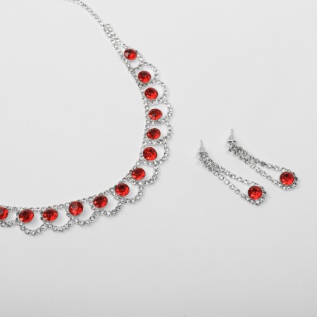 Set 2 objects: earrings, necklace "Listopad" circles, red-white color in silver, 32 cm-1