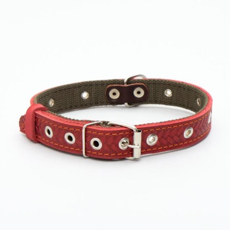 Collar combined leather/tarpaulin, dimensionless, 56 x 2.5 cm, Osh 25-51 cm, red-1