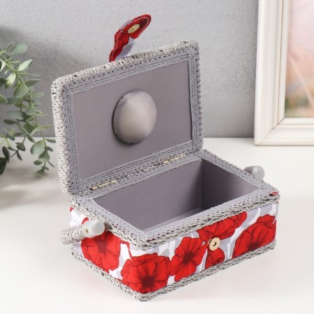 Casket for needlework "Red poppies on white" 18x12x9.5 cm-4