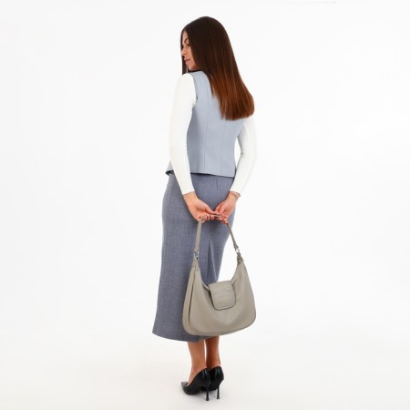 Load bag with zipper, external pocket, long belt, gray-beige color-9