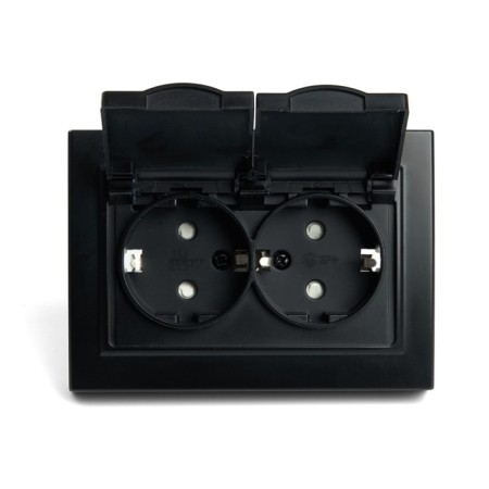2-seater s/s outlet with a lid, Stekker series Erna, PST16-9015-03, black-2