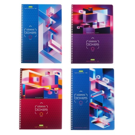 A4 notebook, 96 sheets in a cage on the crest GlassBoxes, cover Cover Cardboard, Block 55g/M2, 4v Mix