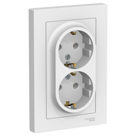 Double SE AtlasDesign, 16 A, 250 V, built -in, with salary, IP20, white, Atn000124-1