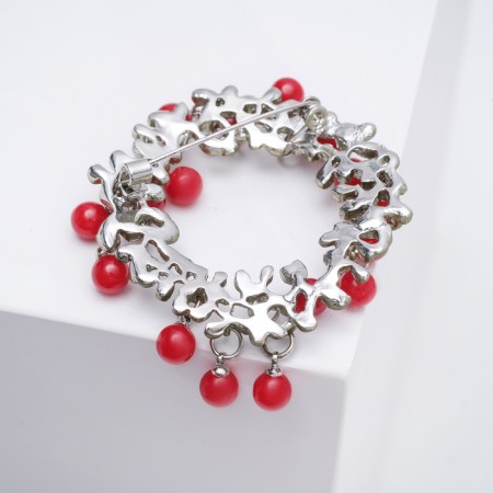 Brother "Wreath" lingonberry, red-green color in silver-2