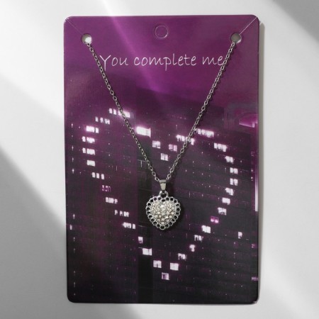 The pendant "Heart" is shiny, the color is white in silver, 39 cm-1