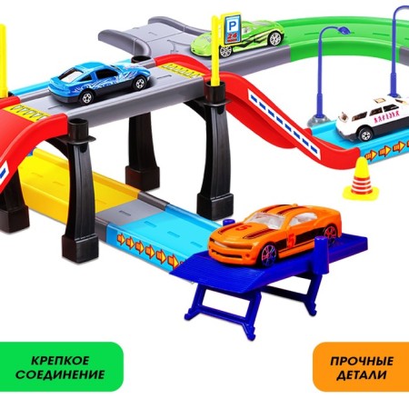Garage highway "Cool turns", 3 metal machines, accessories-3