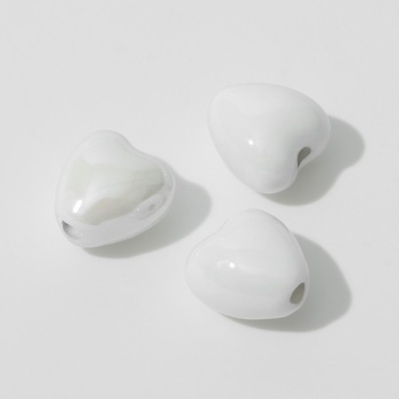Ceramic beads “heart” 12 mm, (set of 3 pcs.), White color-1