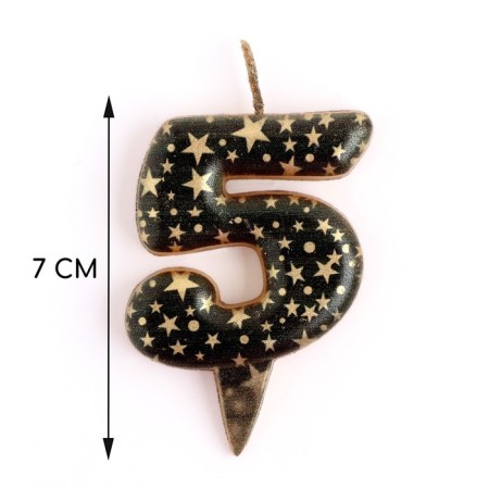 Candle in the Sanata cake, number "5", black with gold stars, 5.5 cm-1