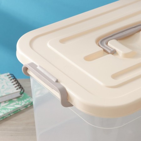 Storage container with a lid Ricco, 10 l, 35.5 × 23.5 × 19 cm, beige color-1