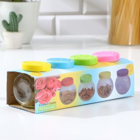 A set of glass cans for bulk products "Chamomile", 220 ml, 25 × 8 cm, 4 pcs, color mix-3
