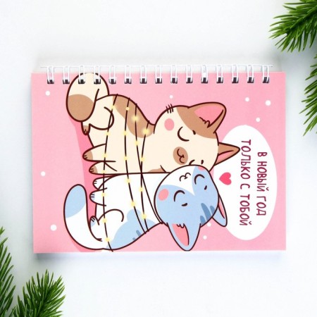 Gift New Year's set: a notebook on a spiral A6, 60 sheets and magnetic bookmarks 2 pcs. "On the New Year only with you"-1