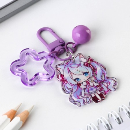 Key keychain, children's, anime "doll" 3.5 x 10 cm-1