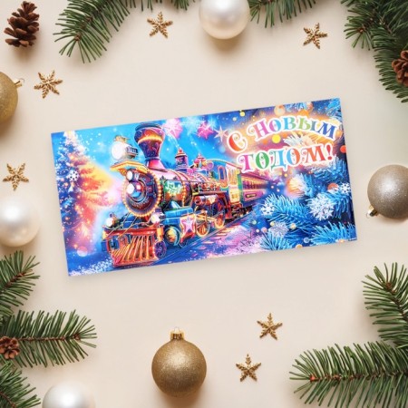 Money envelope "Happy New Year!" Glitter, Congrev, train, 17 x 8 cm-1