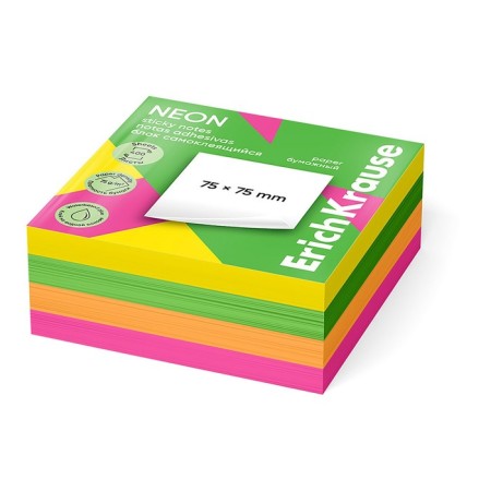 Block with a sticky edge paper 75x75 mm, Erichkrause "Neon", 400 sheets, 4 colors