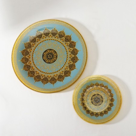 Diningrian "Mehendi", 7 items: D = 30 cm - 1 pc, d = 18 cm - 6 pcs, blue color with golden-1