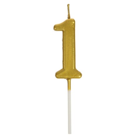 Candle in a cake on a skewer, number 1, gold, 4.5x2.5 cm-2