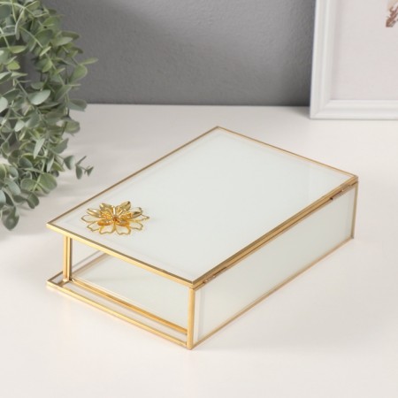 Casket Glass with a metal frame "Lotus" Transparent white 16x24x7 cm-3