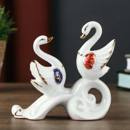 Souvenir Ceramics "2 white swan on the blue wave" mix 10.6x5x11 cm-2