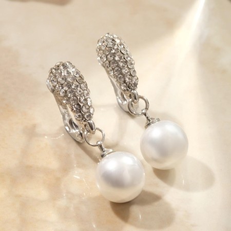 Earrings with pearls "Grace" ball, white color in silver-2