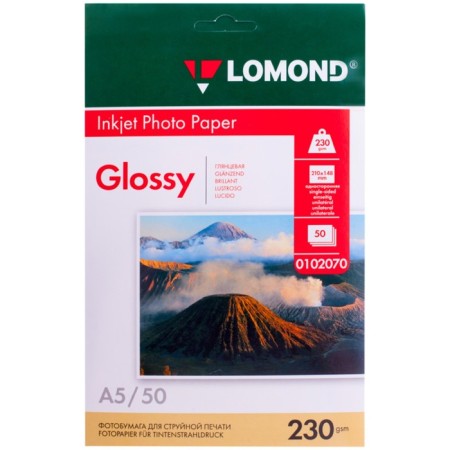Photo paper for jet printing A5, 50 sheets Lomond, 230 g/m2, one -sided, glossy