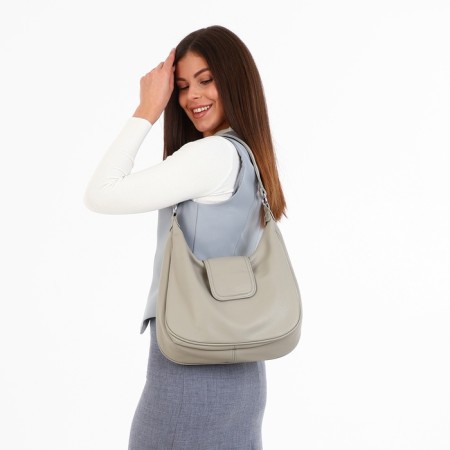 Load bag with zipper, external pocket, long belt, gray-beige color-8