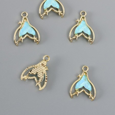 Decor for creativity metal, rhinestones "tail of the mermaid" blue 2.1x1.6 cm-2