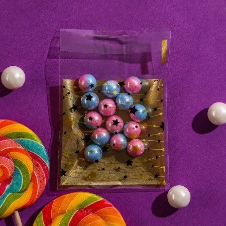 BOPP package with sticky tape, "stars", 7*7+3cm-2