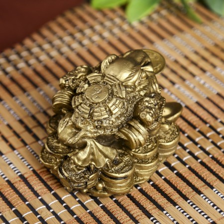 NECSK Polystone Bronze "Cash toad Yin-Yang with gold ingots" 4.8x6.5x8.5 cm-4