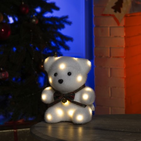 LED figure "Bear with a bow" 12 × 20 × 7 cm, phlock, batteries CR2032x2 (not complete), glow of warm white
