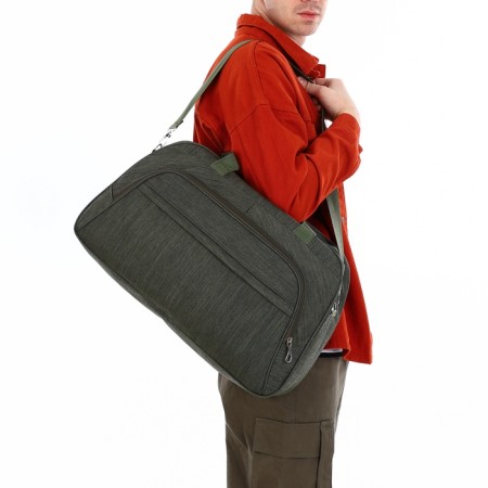 Road bag with lightning, outer pocket, long belt, khaki color-5
