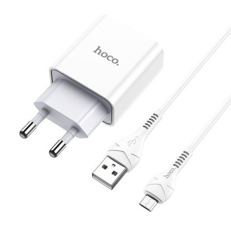 Network charger Hoco C81a, USB, 2.1 A, MicroUSB 1 m cable, white-2