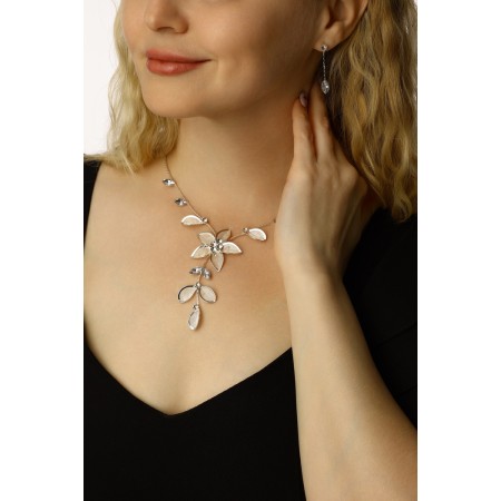 Set 2 objects: earrings, necklace "sophistication" a winter flower, white in silver, 40cm-3