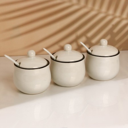 A set of ceramic cans for spices on a metal stand “Flowers”, 200 ml, 3 pcs, white color-4