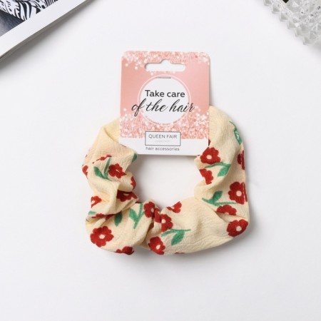 Hair gum "Orbit" Flowers Summer, 10 cm, red-beige