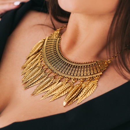 Necklace "openwork feathers", color black gold, 42 cm-1