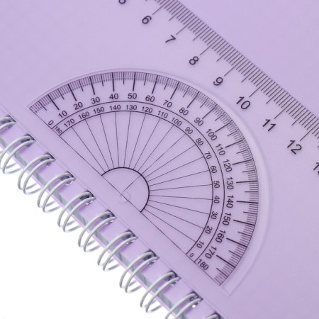 Notebook A5-80 sheets in a cage, on a crest, a plastic cover, a removable ruler of transparent plastic, lavender-3